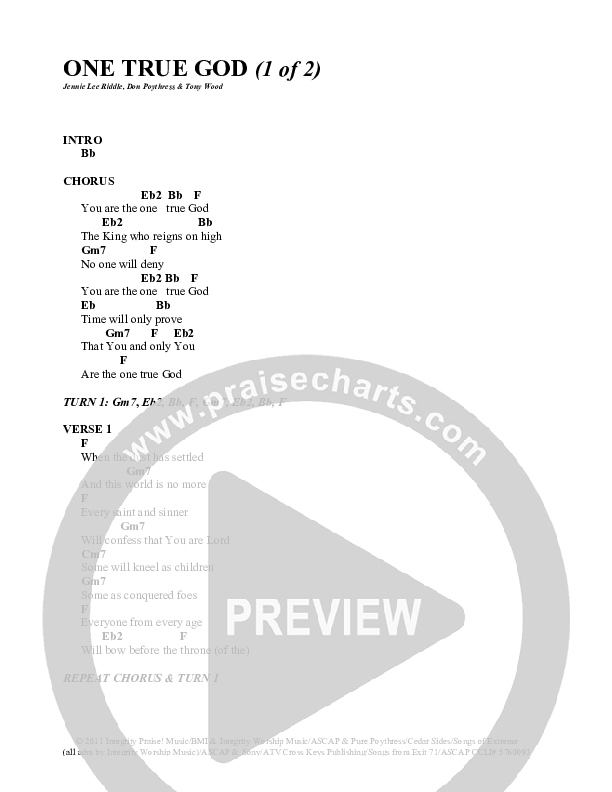 One True God Chord Chart (Newsong)