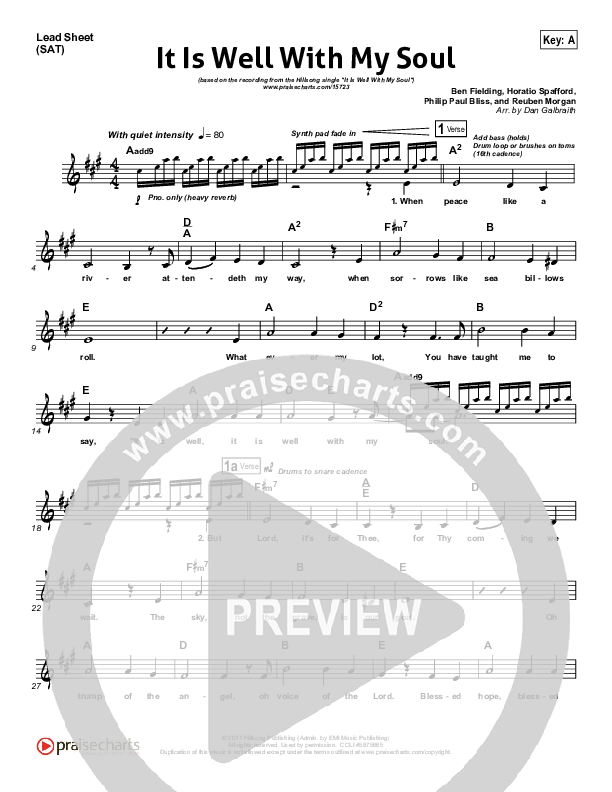 It Is Well With My Soul Lead Sheet (SAT) (Hillsong Worship)