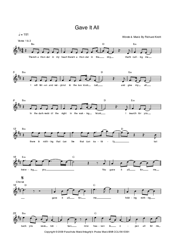 Gave It All Lead Sheet (Parachute Band)