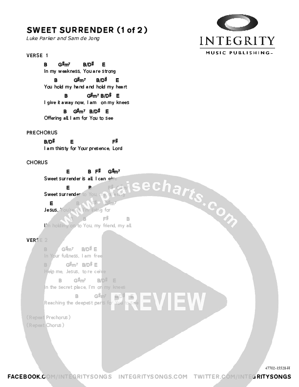 Sweet Surrender Chords & Lyrics (Parachute Band)