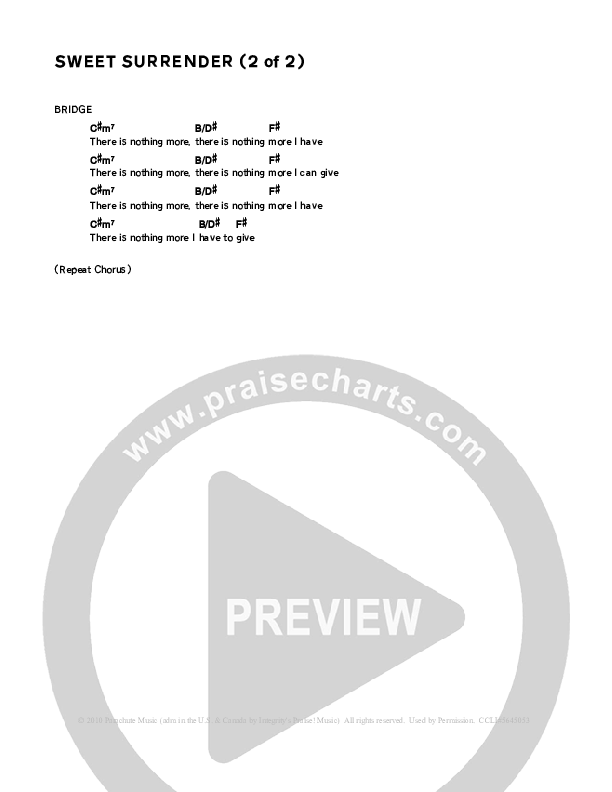 Sweet Surrender Chords & Lyrics (Parachute Band)