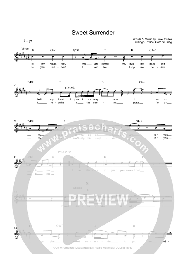 Sweet Surrender Lead Sheet (Parachute Band)