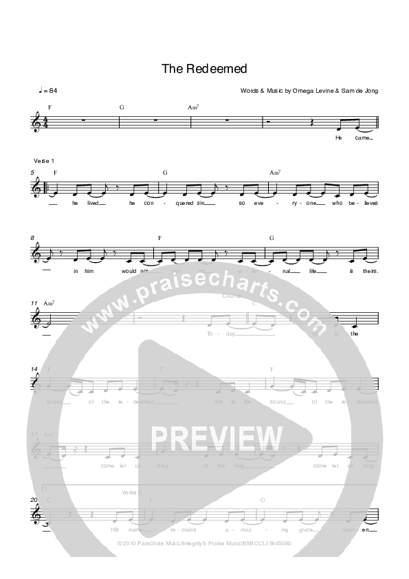The Redeemed Lead Sheet (Parachute Band)