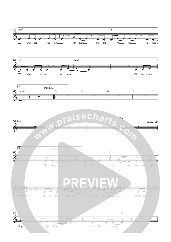 The Redeemed Lead Sheet (Parachute Band)