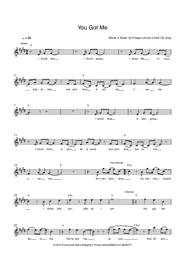 You Got Me Lead Sheet (Parachute Band)