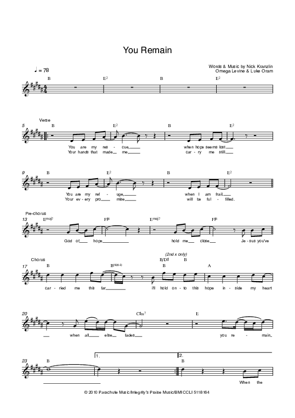 You Remain Lead Sheet (Parachute Band)
