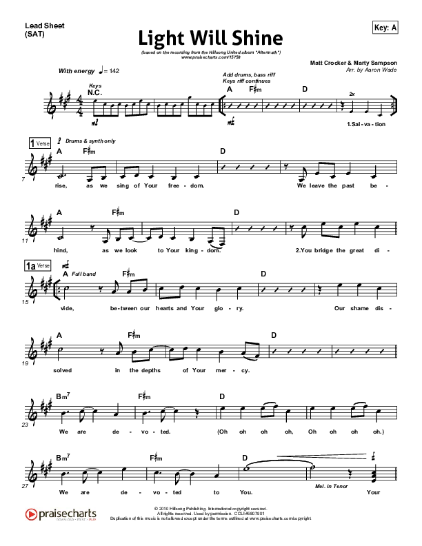 Light Will Shine Lead Sheet (Hillsong UNITED)