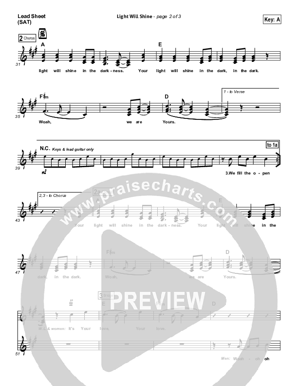 Light Will Shine Lead Sheet (Hillsong UNITED)