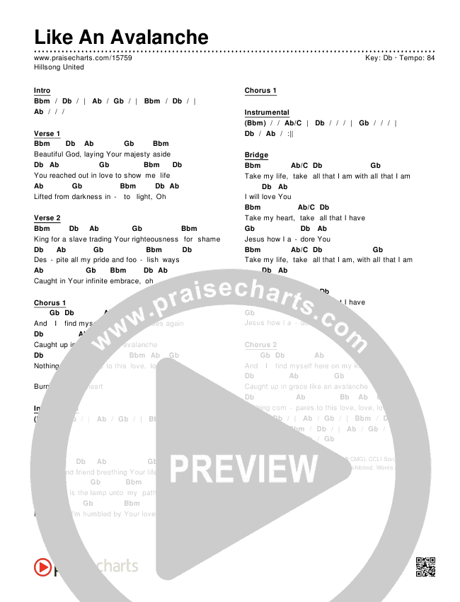 Like An Avalanche Chords & Lyrics (Hillsong UNITED)