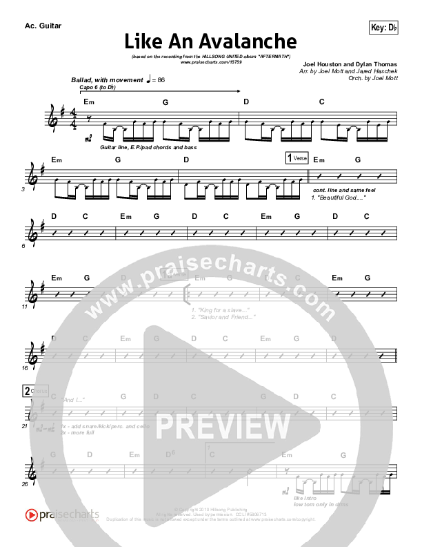 Like An Avalanche Acoustic Guitar (Hillsong UNITED)