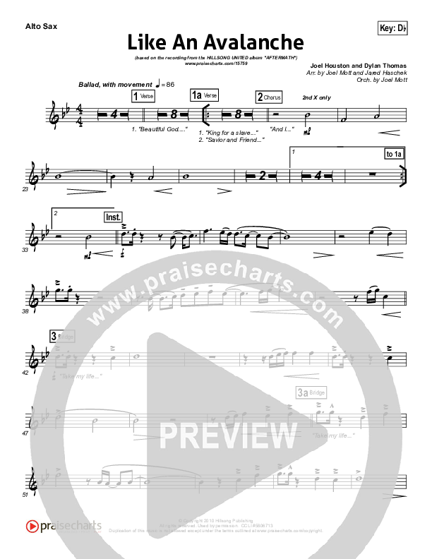 Like An Avalanche Alto Sax (Hillsong UNITED)