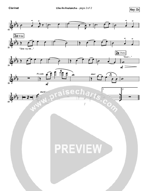 Like An Avalanche Clarinet (Hillsong UNITED)