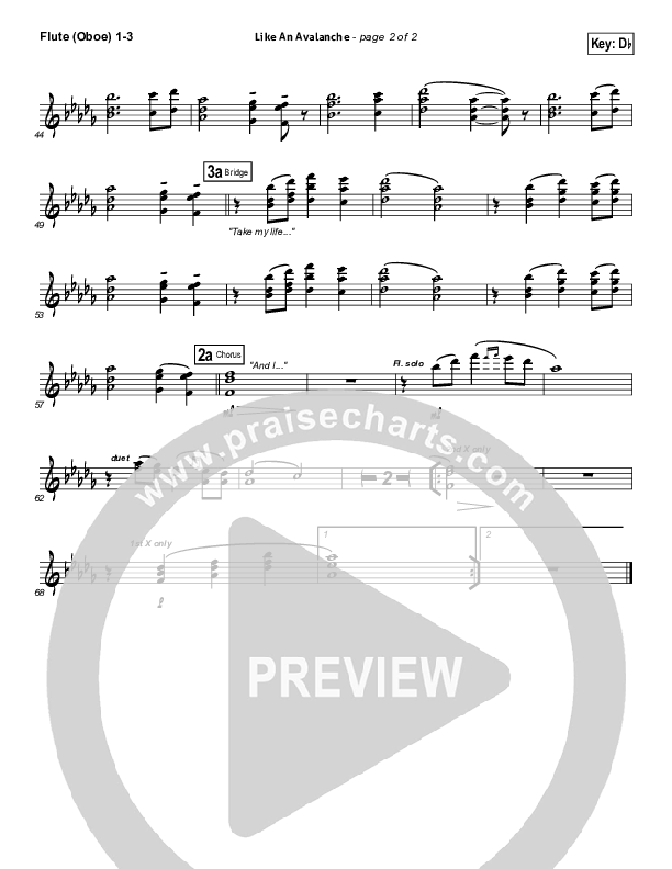 Like An Avalanche Flute/Oboe 1/2/3 (Hillsong UNITED)
