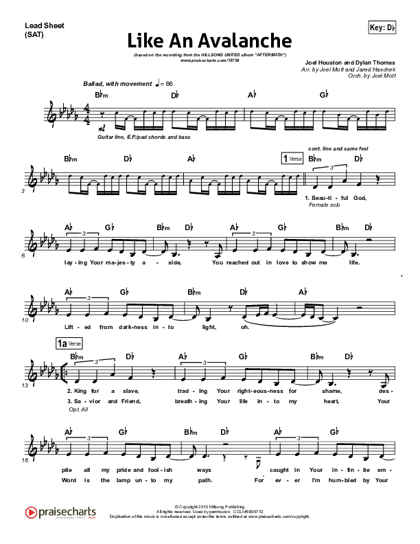 Like An Avalanche Lead Sheet (SAT) (Hillsong UNITED)