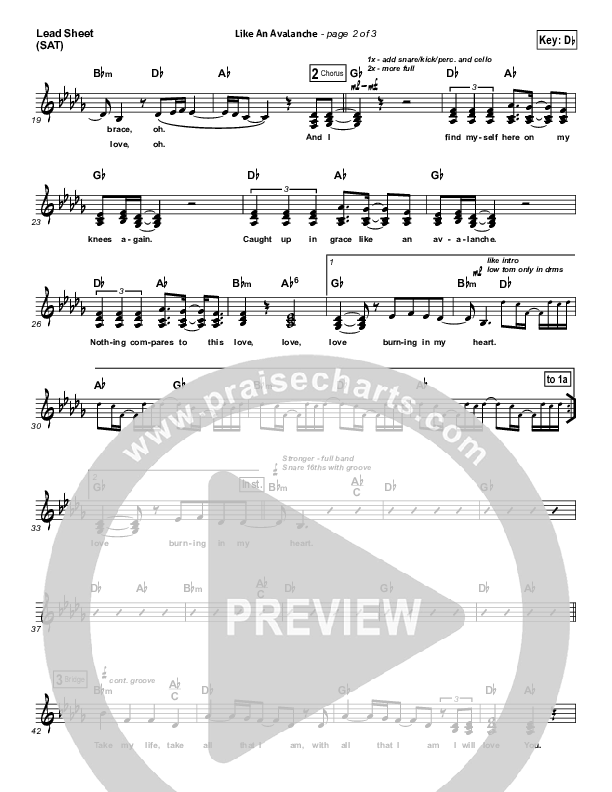 Like An Avalanche Lead Sheet (SAT) (Hillsong UNITED)