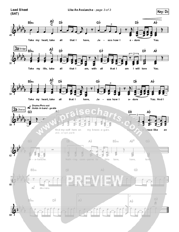 Like An Avalanche Lead Sheet (SAT) (Hillsong UNITED)