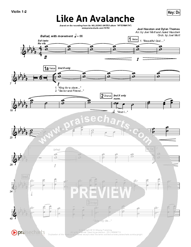 Like An Avalanche Violin 1/2 (Hillsong UNITED)