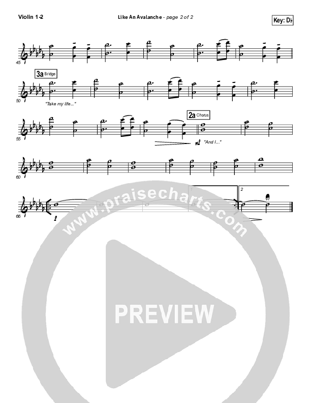 Like An Avalanche Violin 1/2 (Hillsong UNITED)