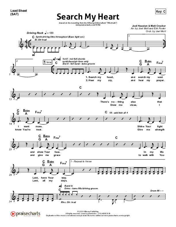 Search My Heart Lead Sheet (Hillsong UNITED)
