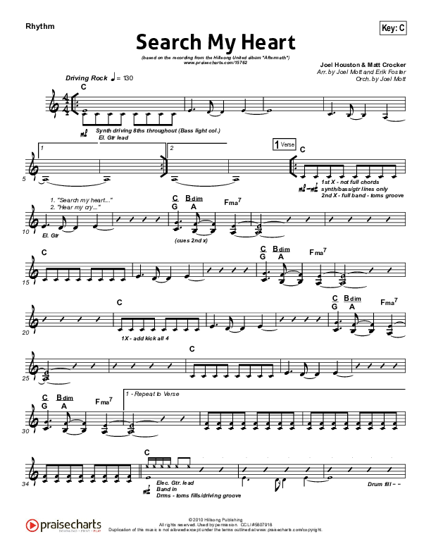 Search My Heart Rhythm Chart (Hillsong UNITED)