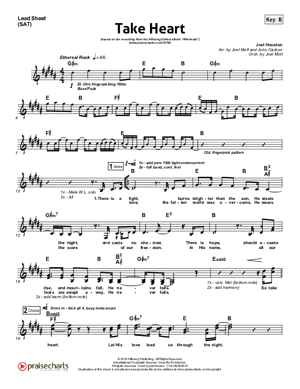 Take Heart Lead Sheet (SAT) (Hillsong UNITED)