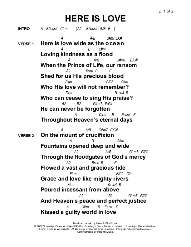 Here Is Love Chords & Lyrics (Sovereign Grace)