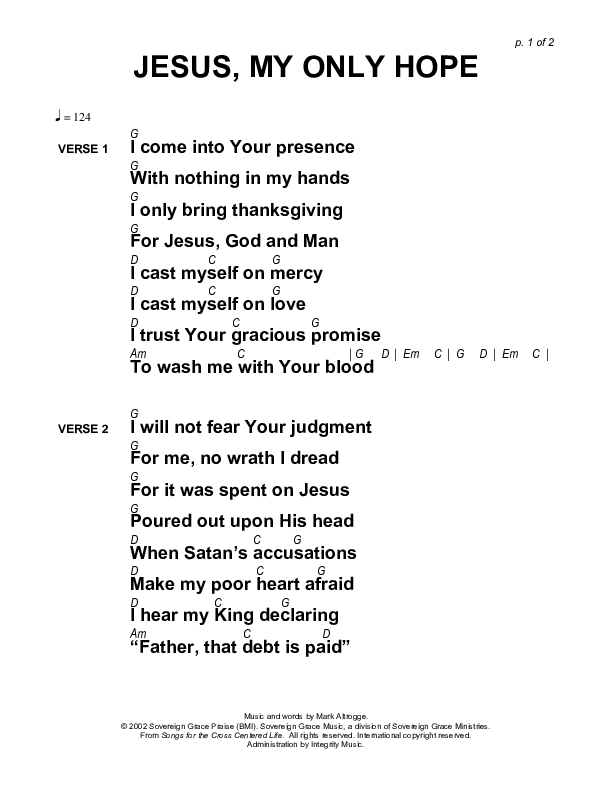 Jesus My Only Hope Chords & Lyrics (Sovereign Grace)
