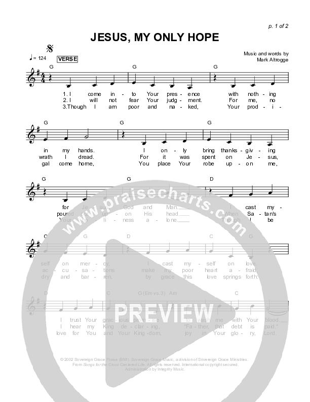 Jesus My Only Hope Lead Sheet (Sovereign Grace)