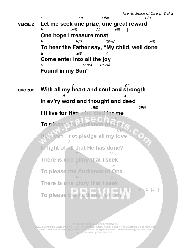 The Audience Of One Chords & Lyrics (Sovereign Grace)