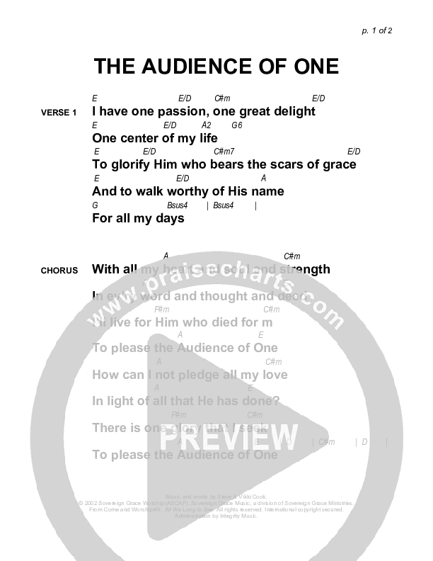 The Audience Of One Chords & Lyrics (Sovereign Grace)