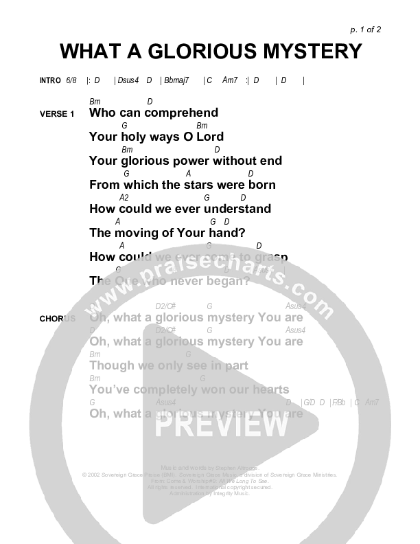 What A Glorious Mystery Chords & Lyrics (Sovereign Grace)