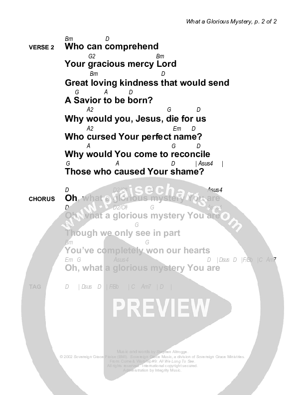 What A Glorious Mystery Chords & Lyrics (Sovereign Grace)