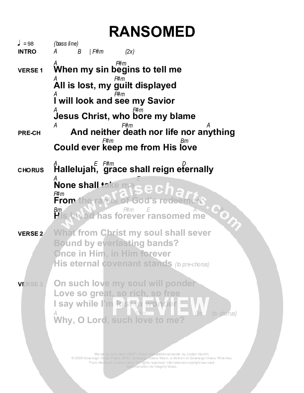 Ransomed Chords & Lyrics (Sovereign Grace)