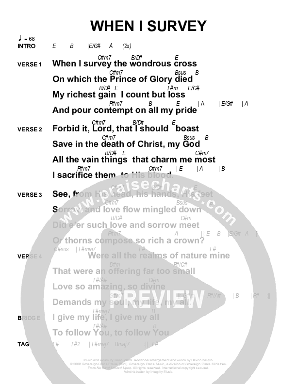 When I Survey Chords & Lyrics (Sovereign Grace)