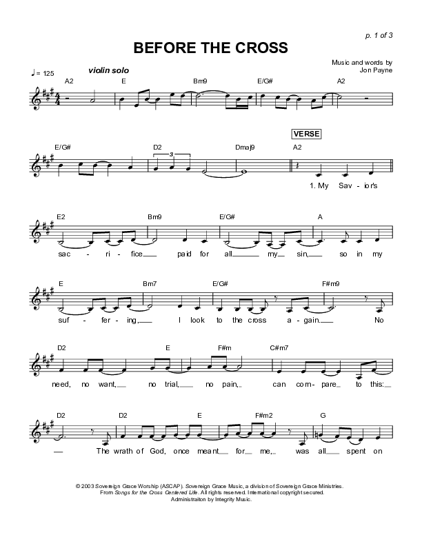 Before The Cross (Instrumental) Lead Sheet (Sovereign Grace)