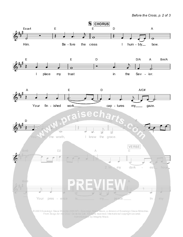 Before The Cross (Instrumental) Lead Sheet (Sovereign Grace)