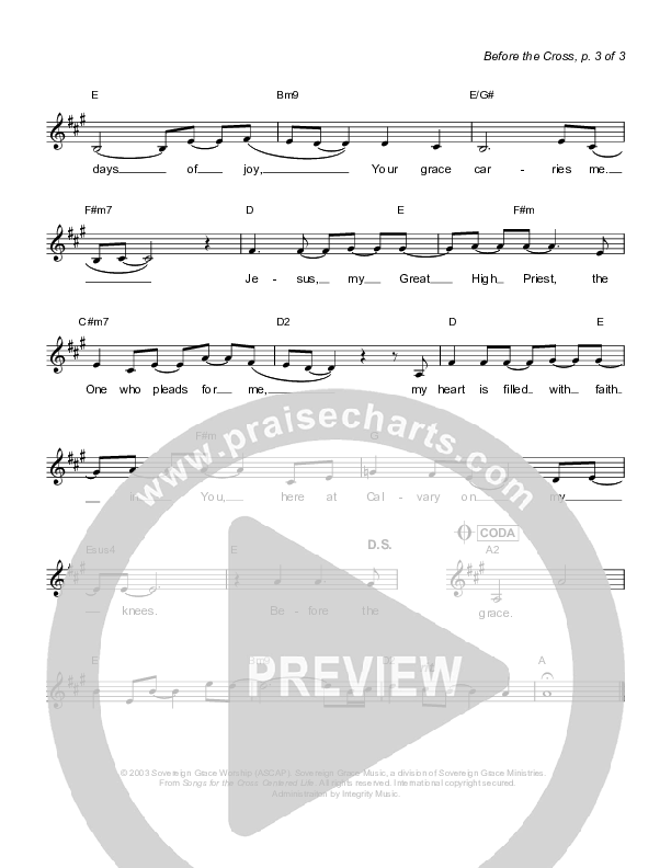 Before The Cross (Instrumental) Lead Sheet (Sovereign Grace)
