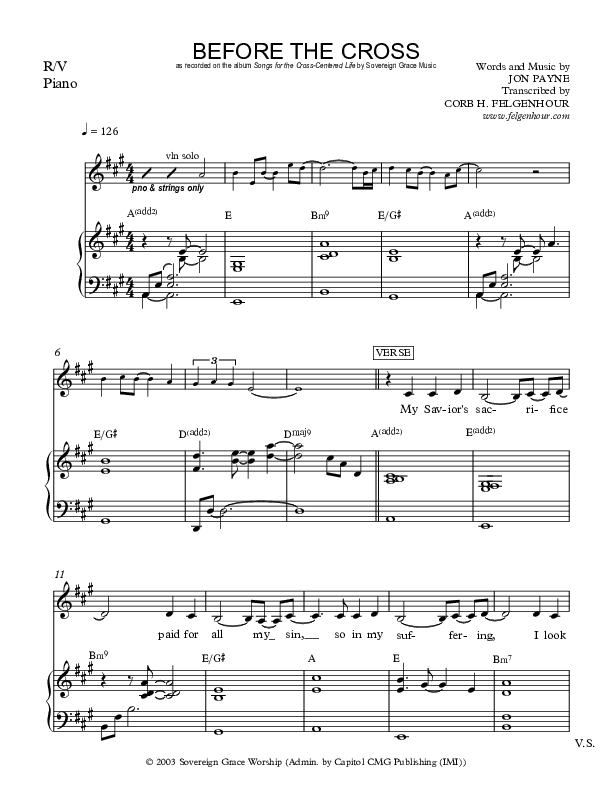 Before The Cross (Instrumental) Piano/Vocal (Sovereign Grace)