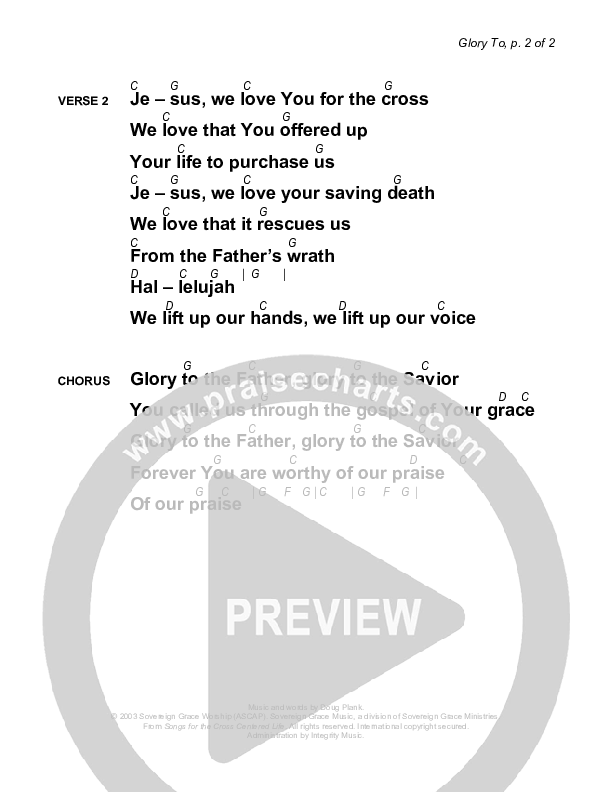 Glory To Chords & Lyrics (Sovereign Grace)