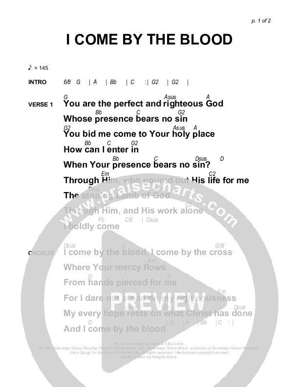 I Come By The Blood Chords & Lyrics (Sovereign Grace)