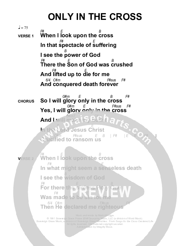 Only In The Cross Chords & Lyrics (Sovereign Grace)