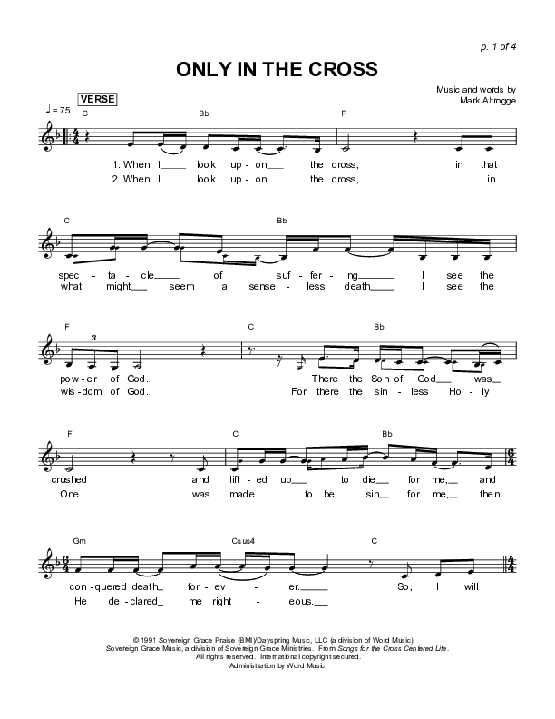 Only In The Cross Lead Sheet (Sovereign Grace)