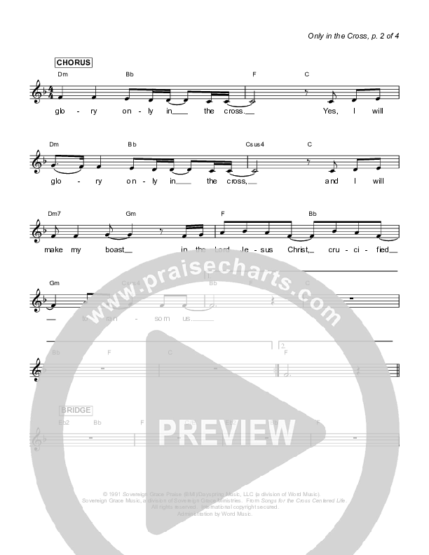Only In The Cross Lead Sheet (Sovereign Grace)