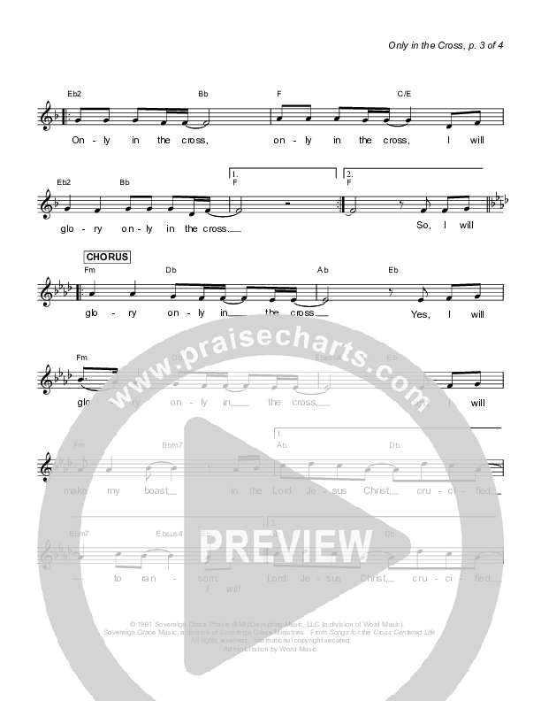 Only In The Cross Lead Sheet (Sovereign Grace)