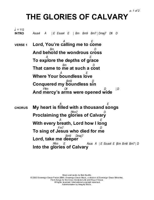The Glories Of Calvary Chords & Lyrics (Sovereign Grace)
