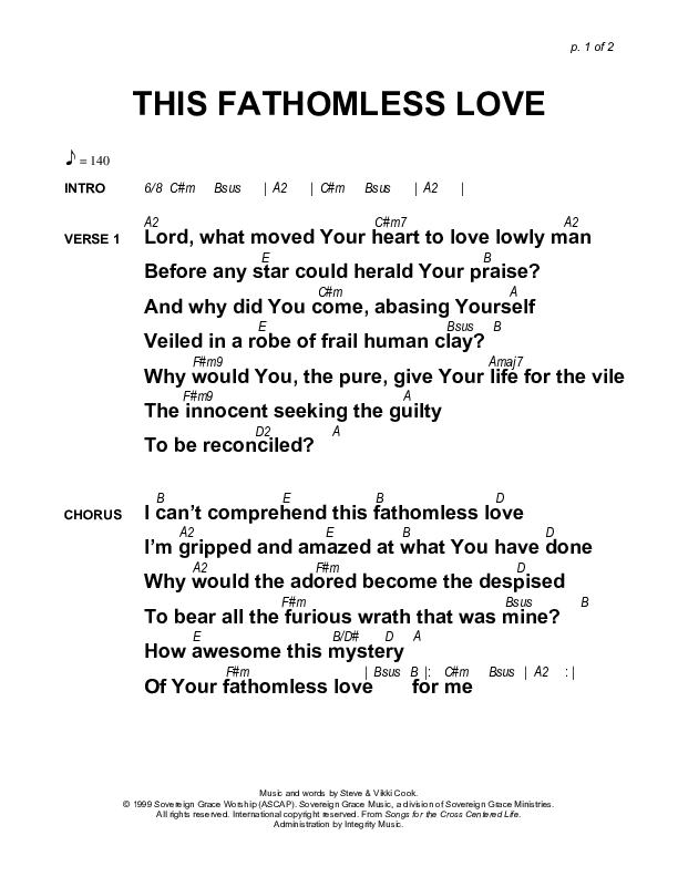 This Fathomless Love Chords & Lyrics (Sovereign Grace)