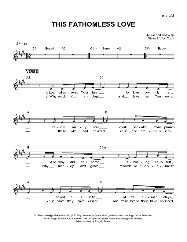 This Fathomless Love Lead Sheet (Sovereign Grace)