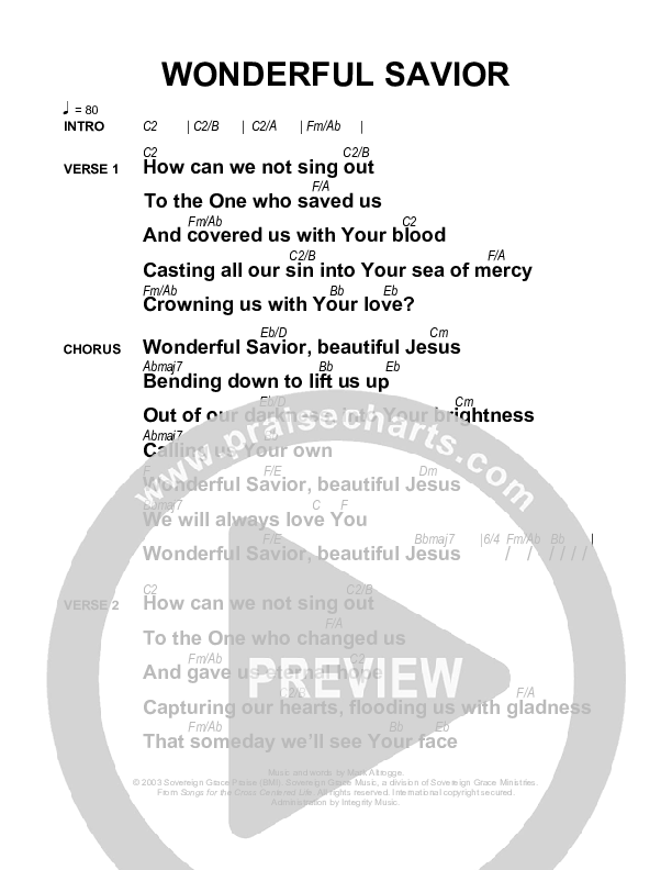 Wonderful Savior Chords & Lyrics (Sovereign Grace)