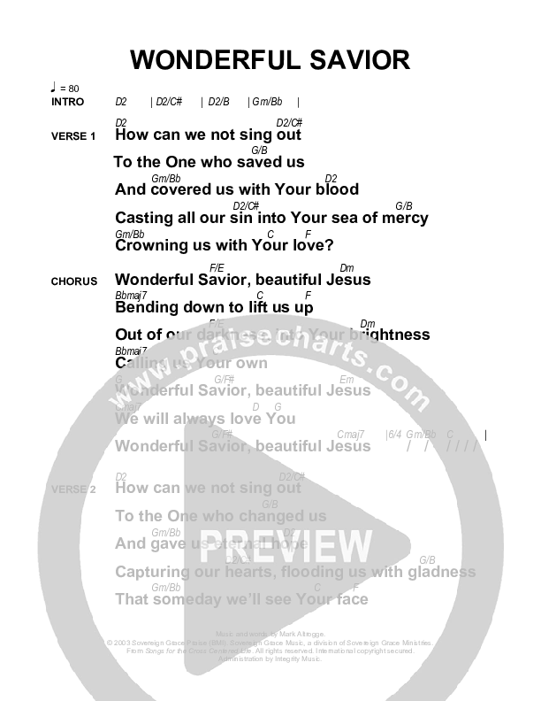 Wonderful Savior Chords & Lyrics (Sovereign Grace)