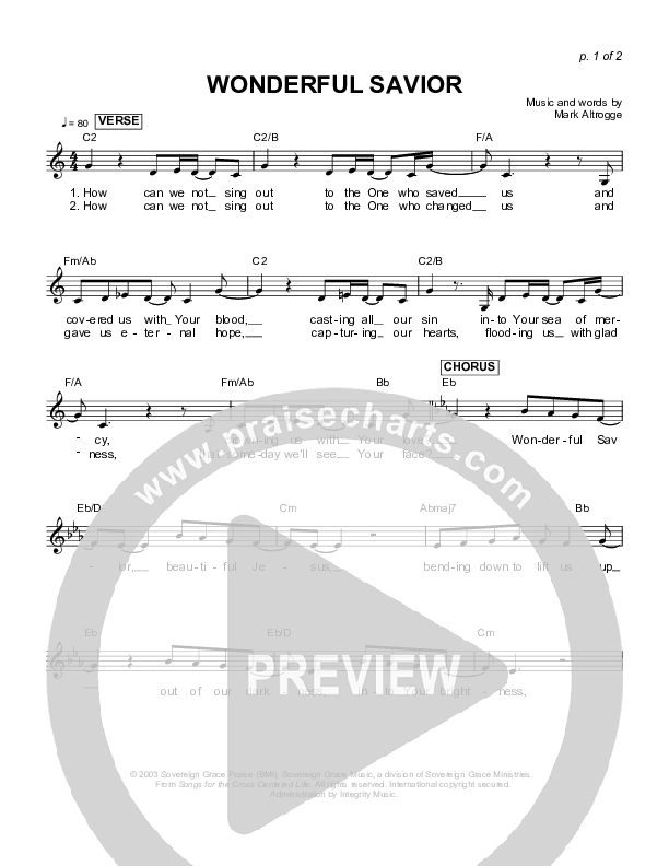 Wonderful Savior Lead Sheet (Sovereign Grace)